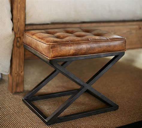 pottery barn leather stool|Kirkham Tufted Leather Stool 